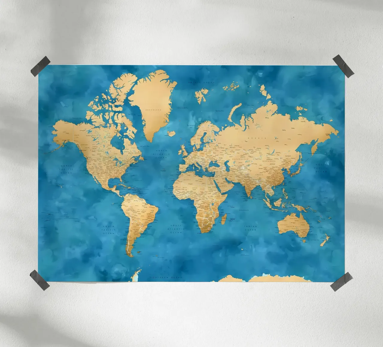 Mappa del mondo dettagliata Ernestt poster con telaio in alluminio da Aiden Garcia