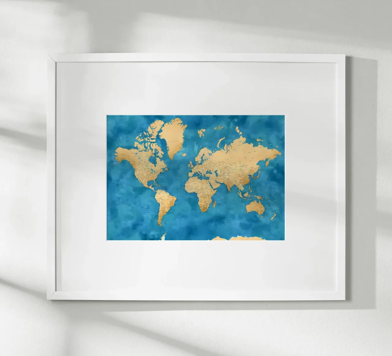 Mappa del mondo dettagliata Ernestt poster con telaio in alluminio da Aiden Garcia