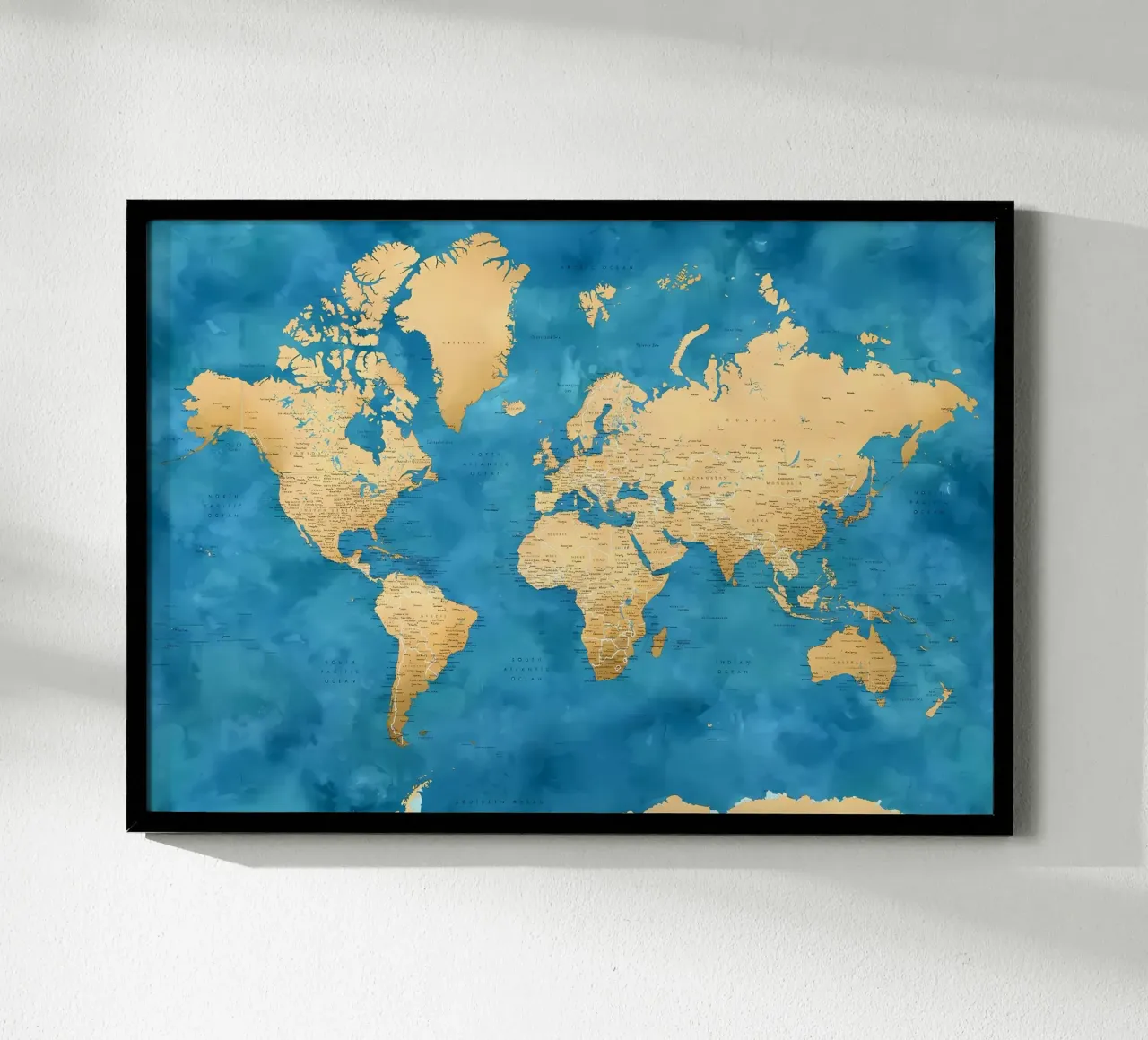 Mappa del mondo dettagliata Ernestt poster con telaio in alluminio da Aiden Garcia