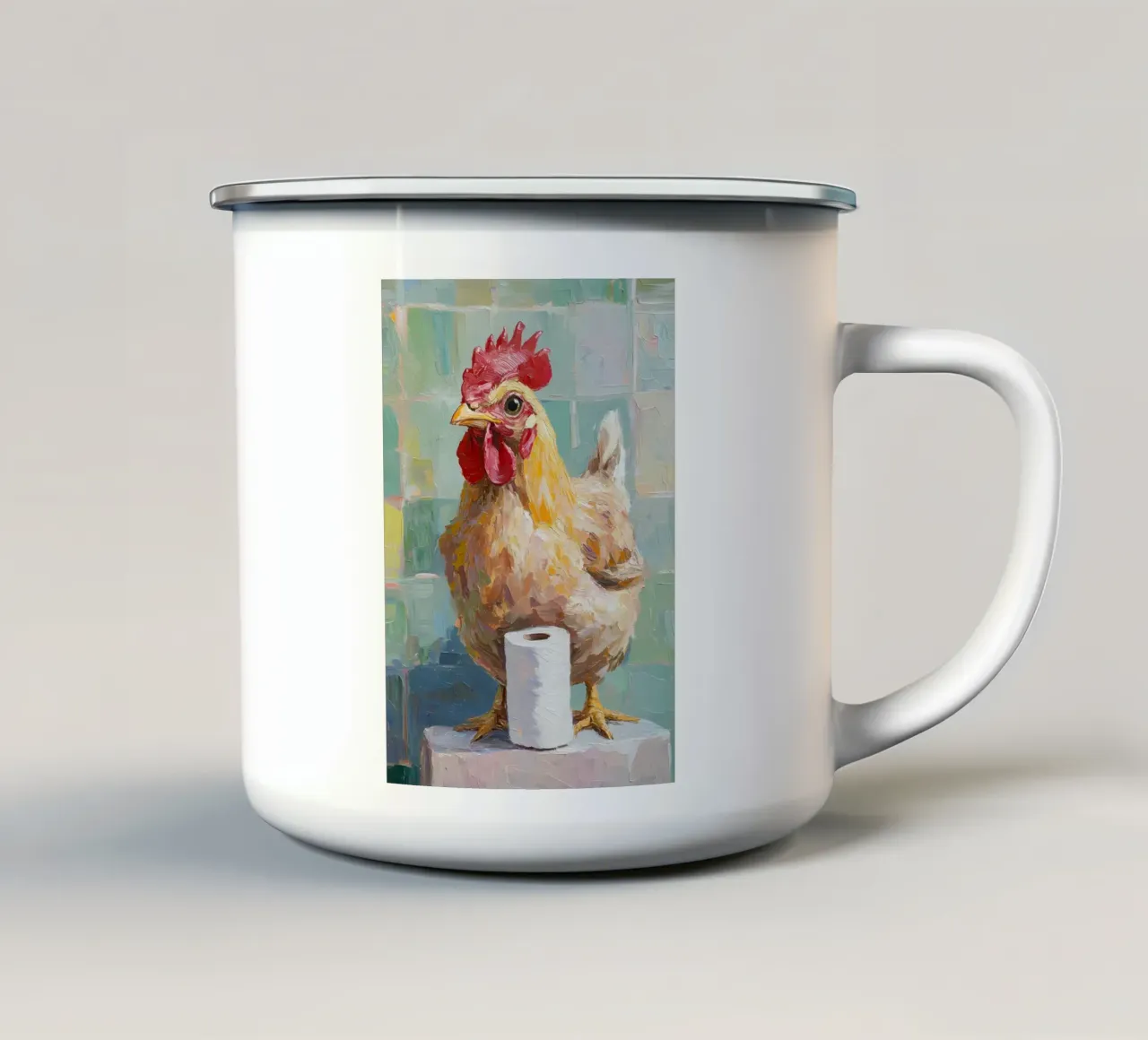 Pollo e carta igienica tazza in smalto da Adrian Patel