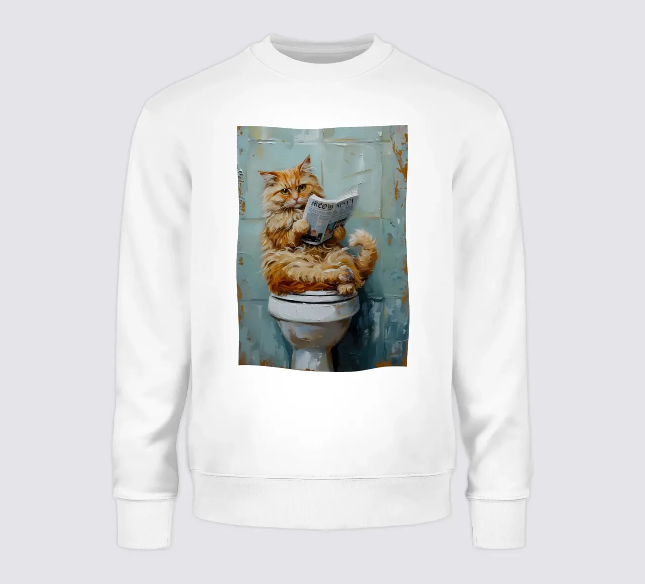 Kat leest krant op toilet sweatshirt van Adrian Patel