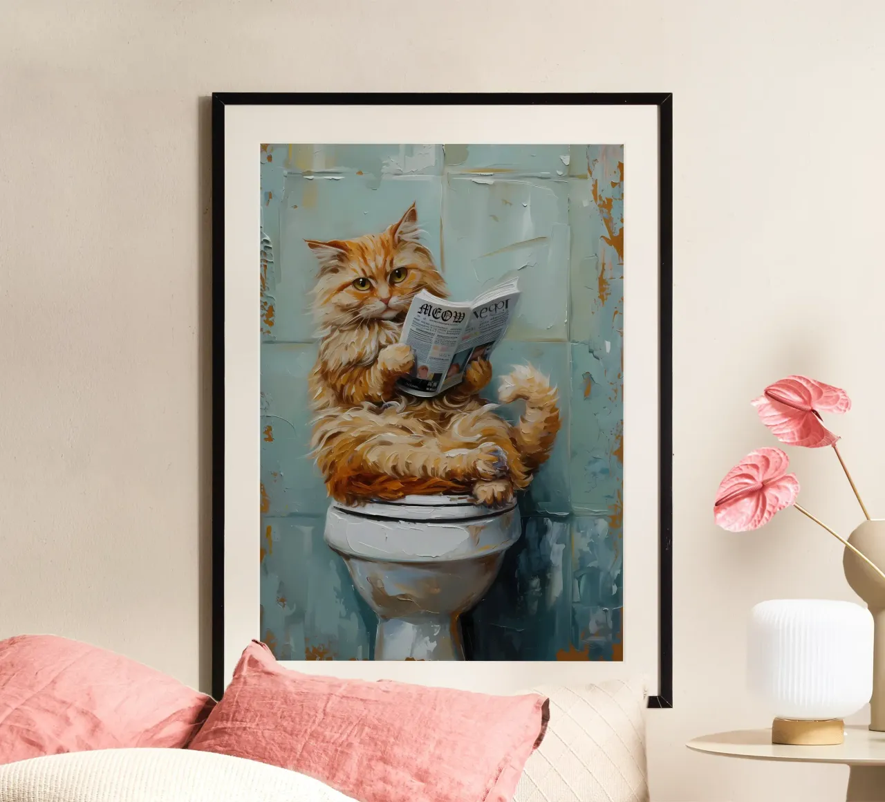 Gatto che legge il giornale sul water poster da Adrian Patel