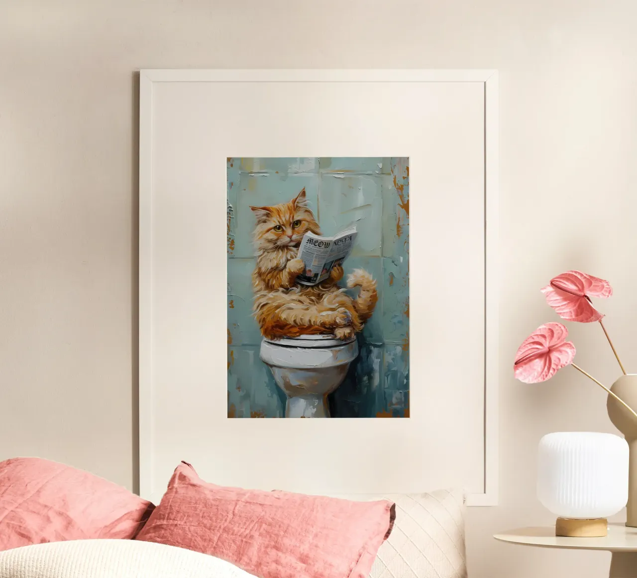 Gatto che legge il giornale sul water poster da Adrian Patel