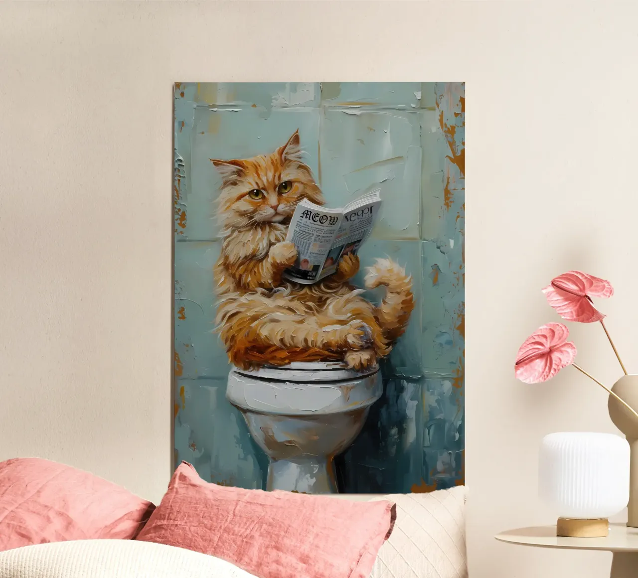 Gatto che legge il giornale sul water poster da Adrian Patel