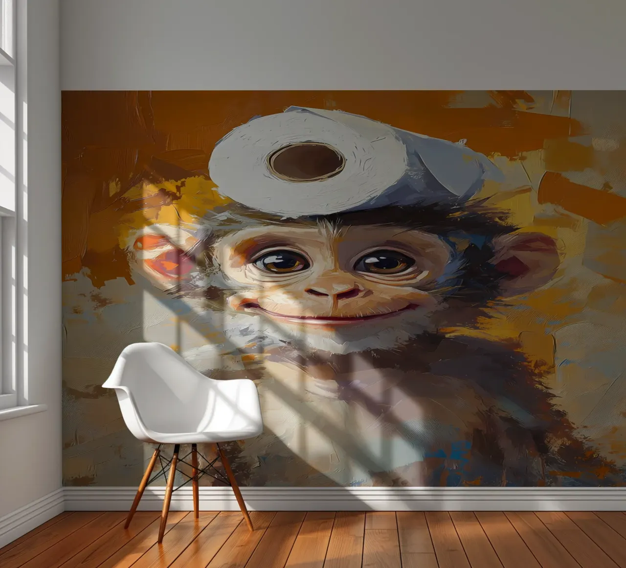 Aap met hoed van wc-papier fotobehang van Adrian Patel