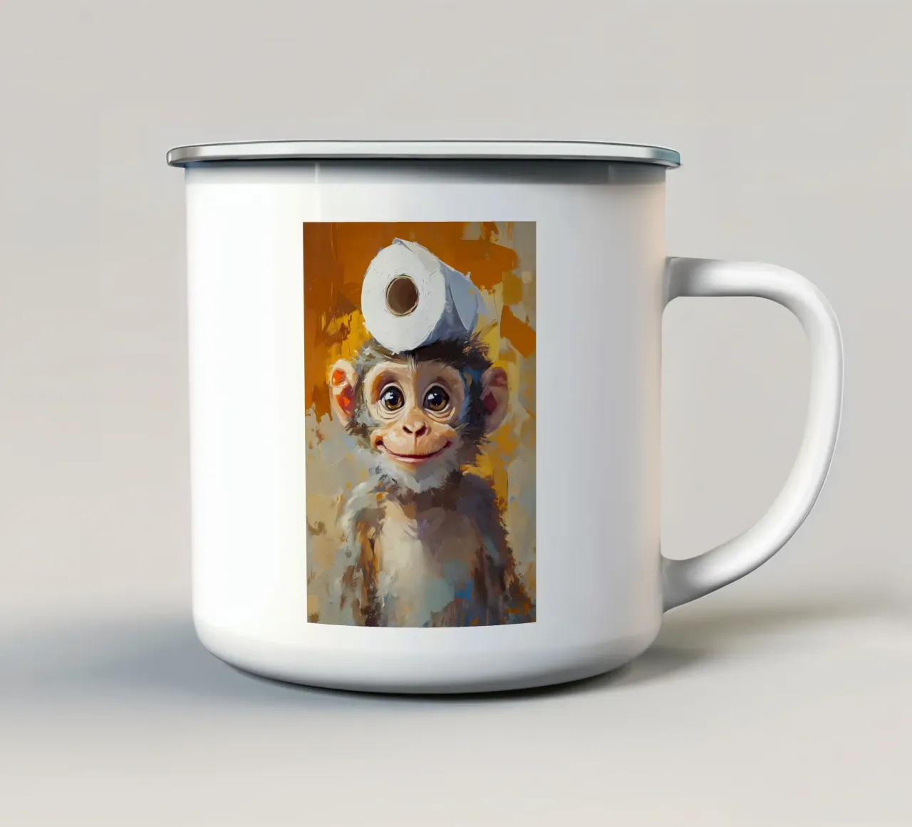 Scimmia con cappello di carta igienica tazza in smalto da Adrian Patel