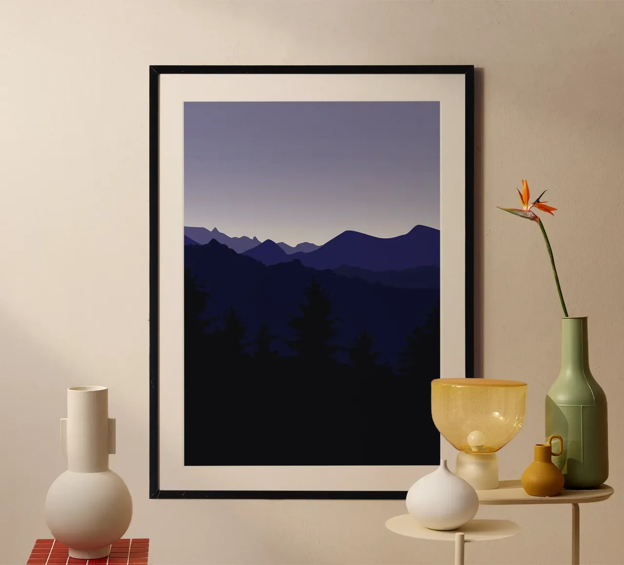 Notte in montagna poster con telaio in legno da Bartosz Powalka