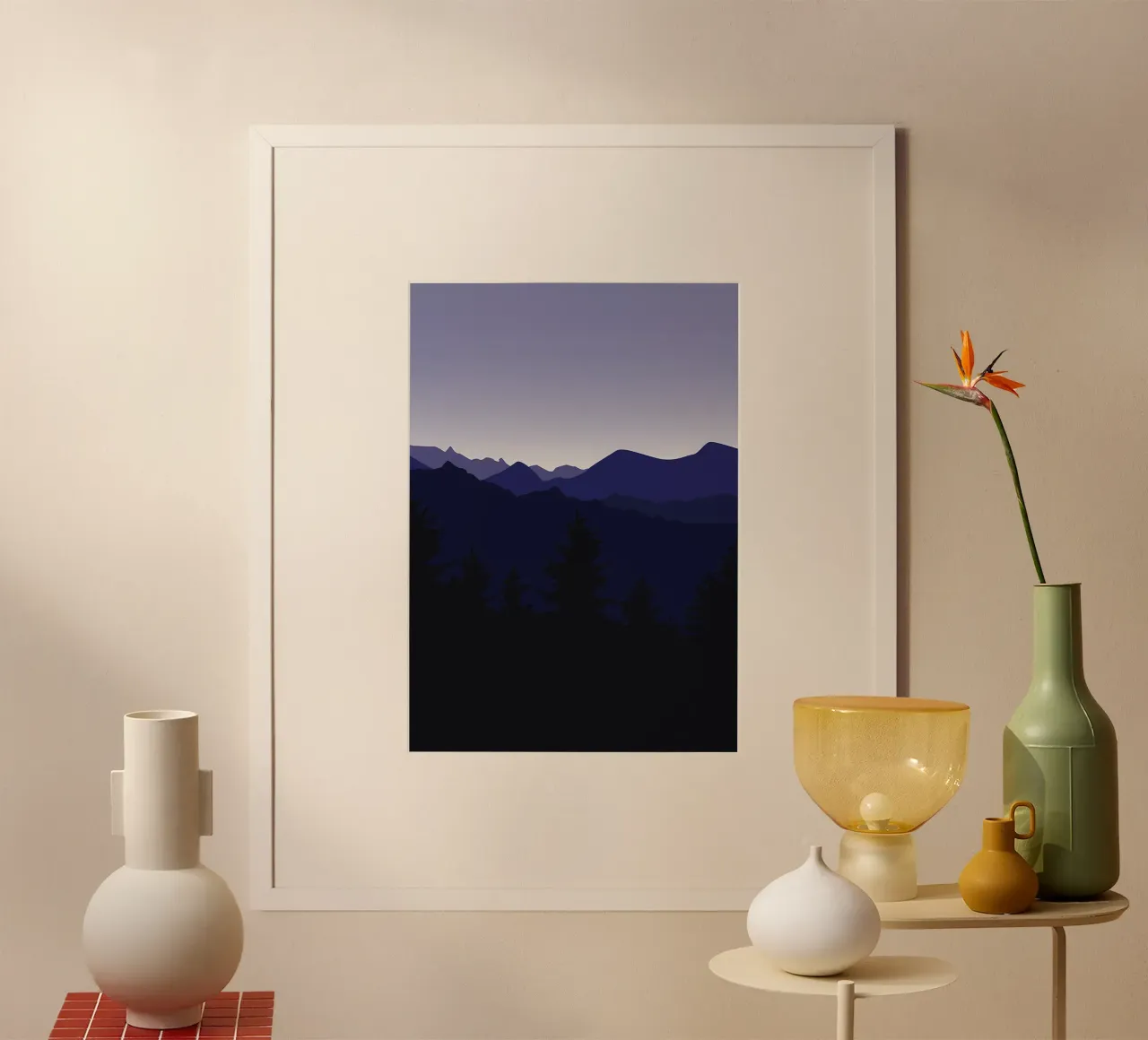 Notte in montagna poster con telaio in legno da Bartosz Powalka
