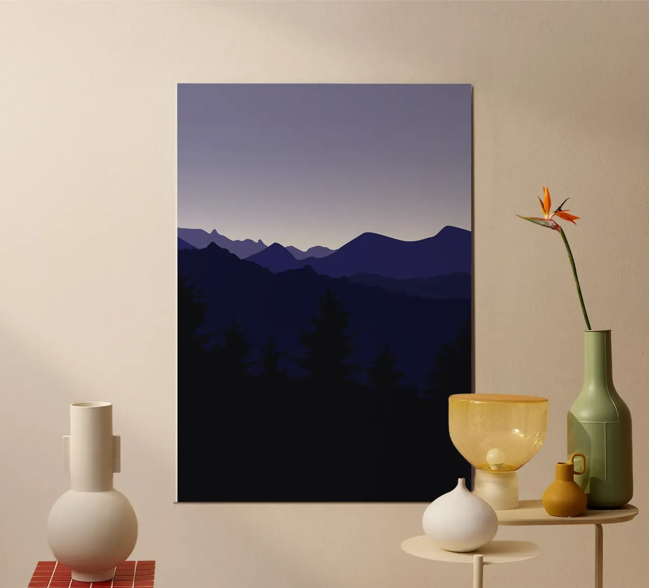 Notte in montagna poster con telaio in legno da Bartosz Powalka
