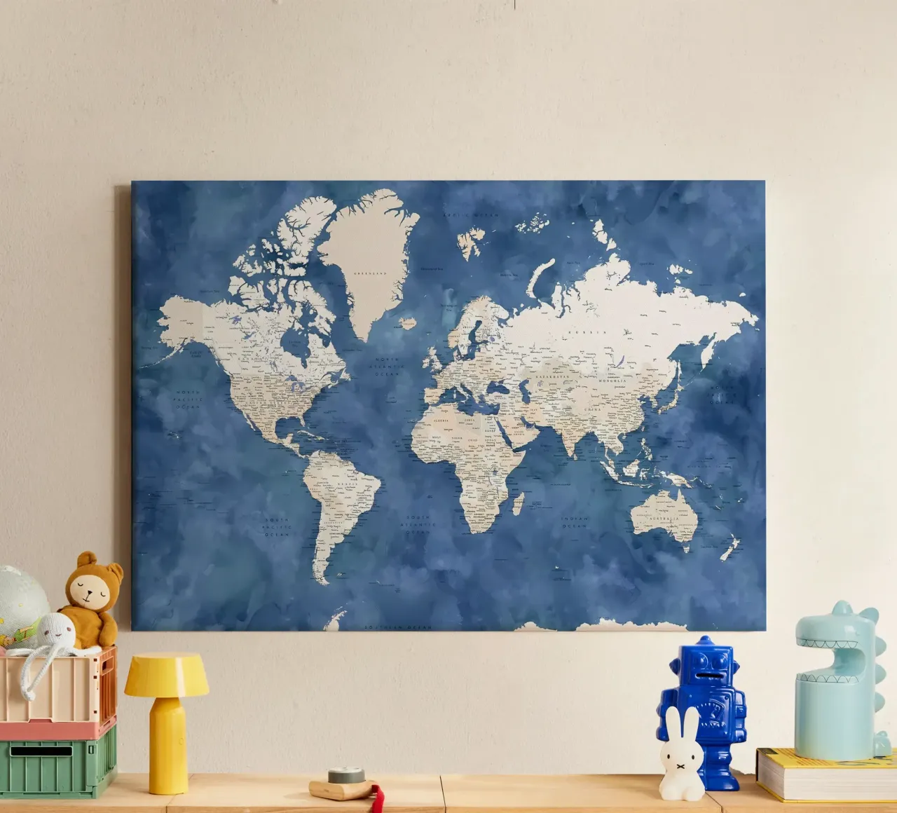 Sabeen world map canvas with Floater frame by Aiden Garcia