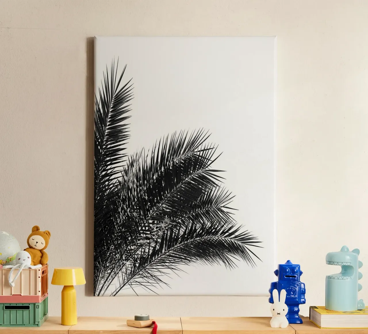 Palmbladeren BW 3 canvas met Baklijst van Matthew Katz