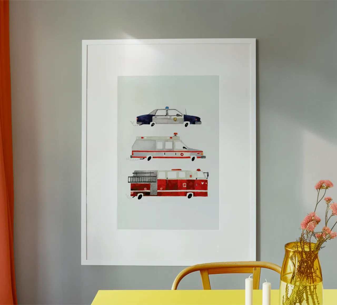 Sirens on the Road poster con telaio in plastica da Little Flourishes