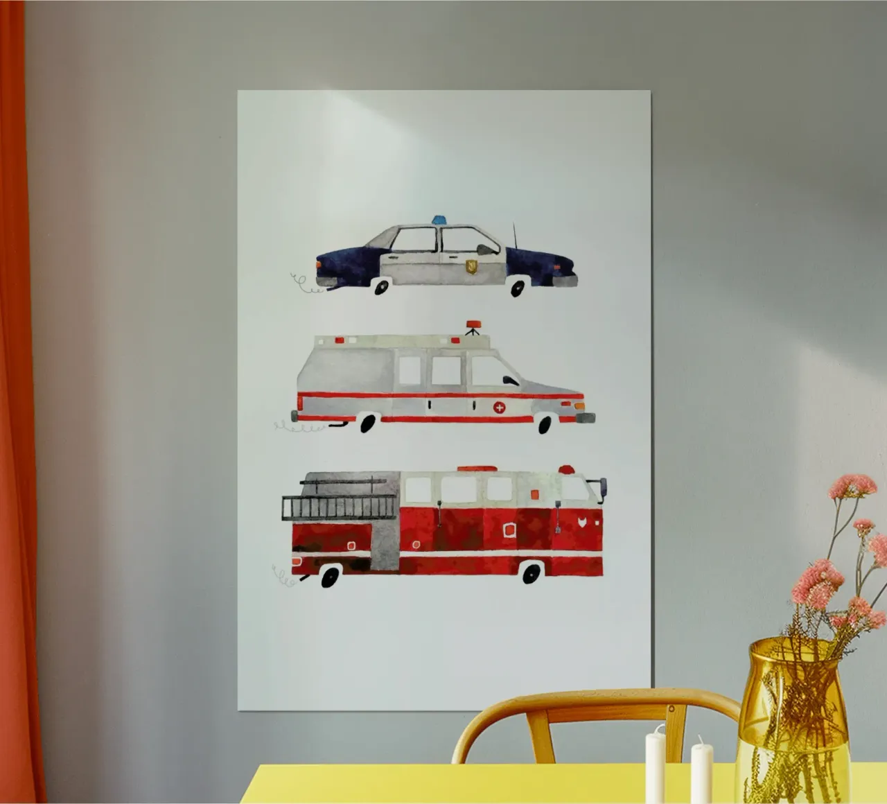 Sirens on the Road poster con telaio in plastica da Little Flourishes