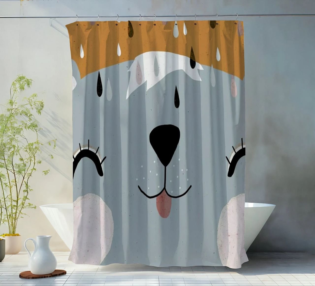 Happy Bear Blue cortina de baño de treechild
