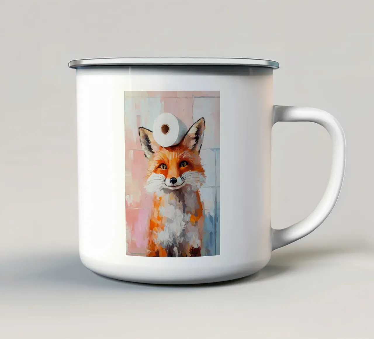 Volpe con carta igienica tazza in smalto da Adrian Patel