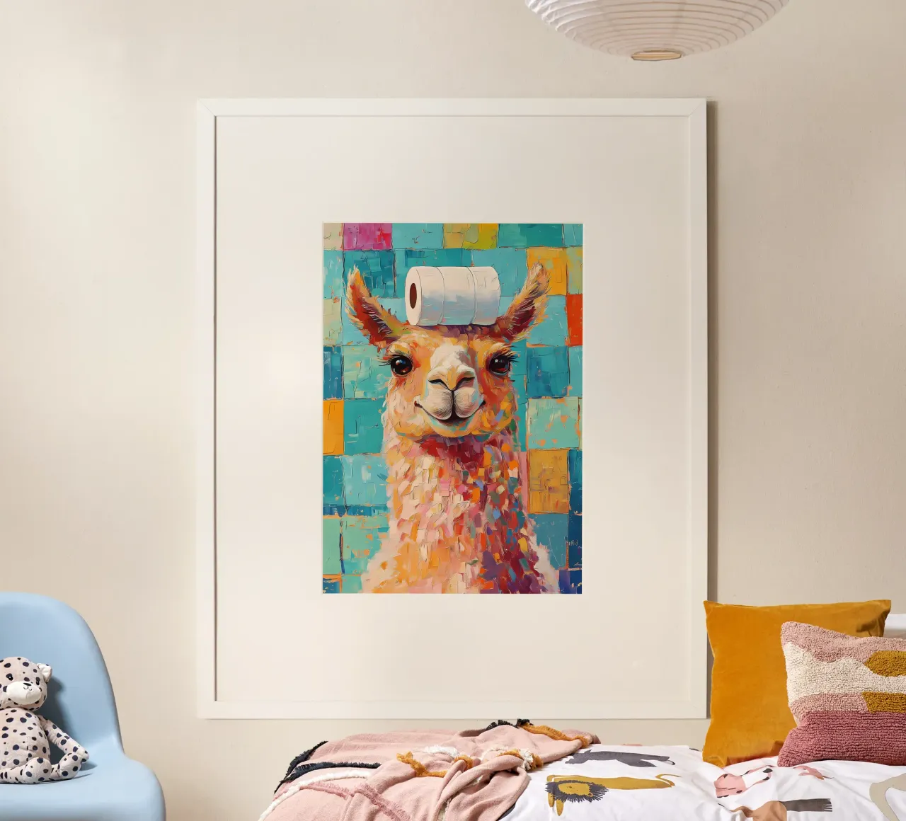 Lama met wc-hoed hahnemühle van Adrian Patel