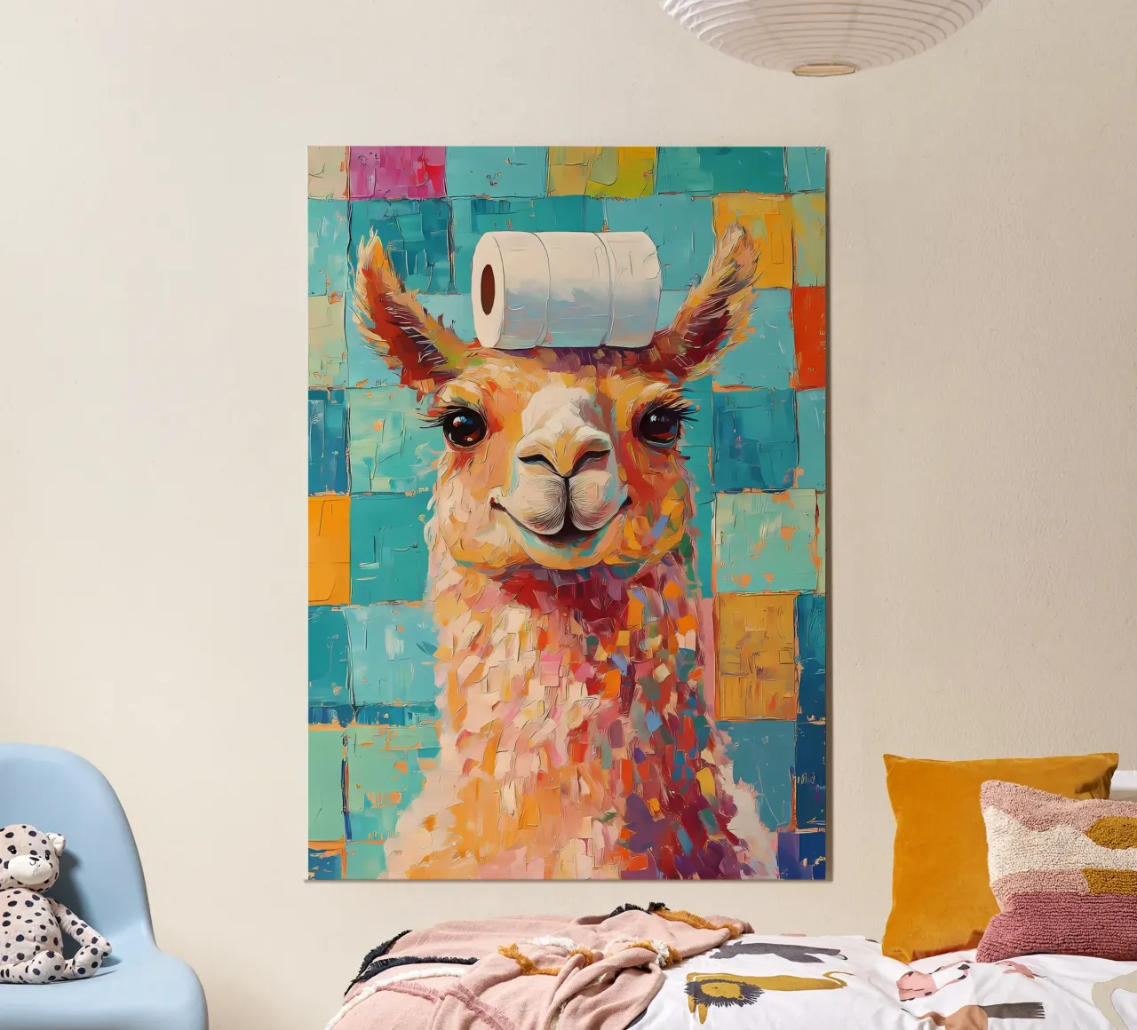Lama met wc-hoed hahnemühle van Adrian Patel
