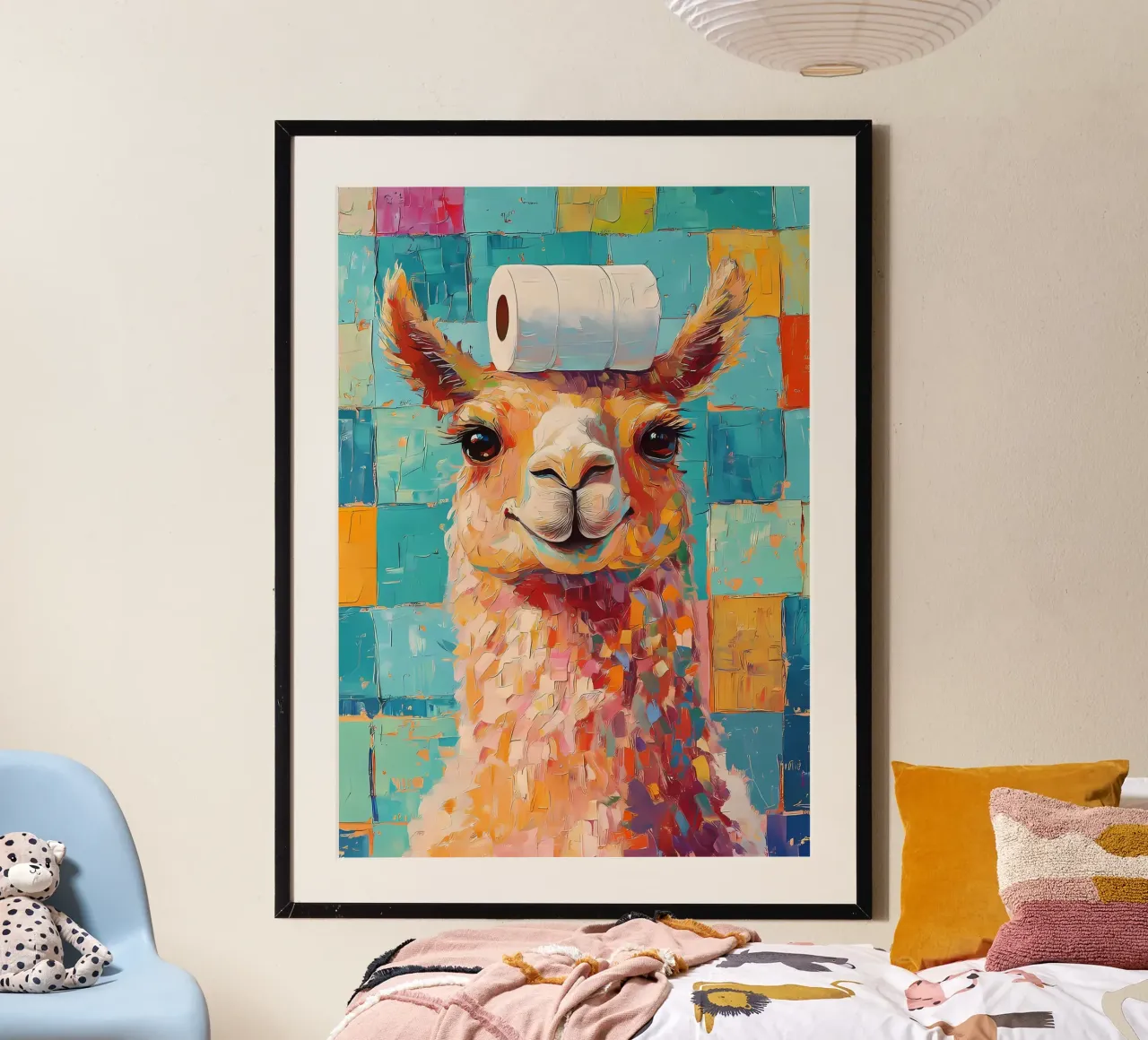 Lama met wc-hoed hahnemühle van Adrian Patel
