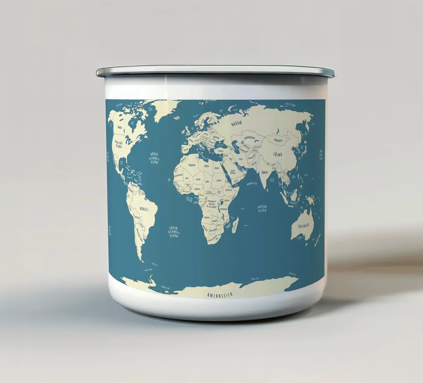 World Map enamel mug by Aiden Garcia