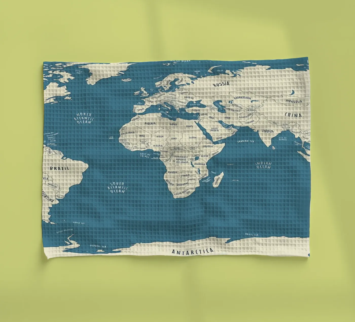 World Map tea towel by Aiden Garcia