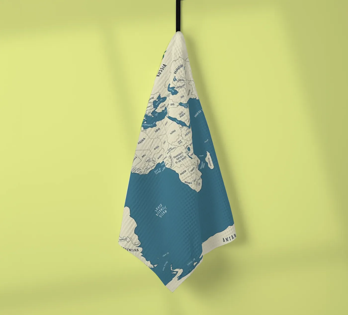 World Map tea towel by Aiden Garcia