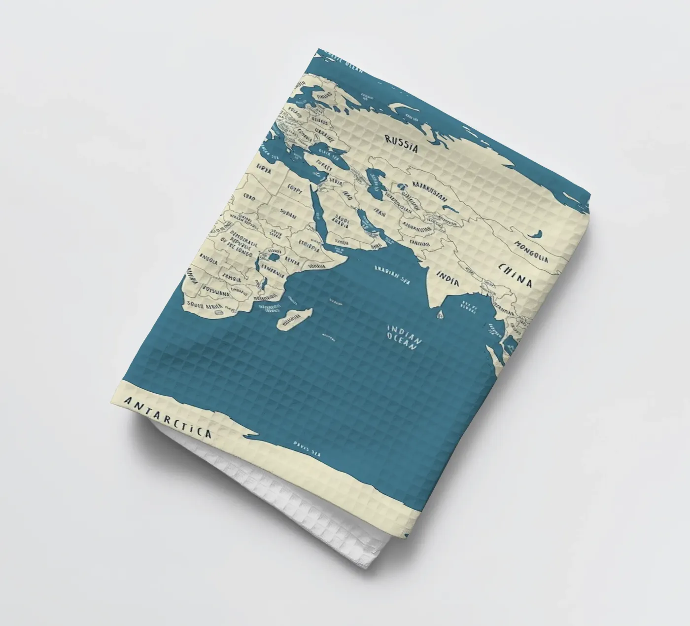 World Map tea towel by Aiden Garcia