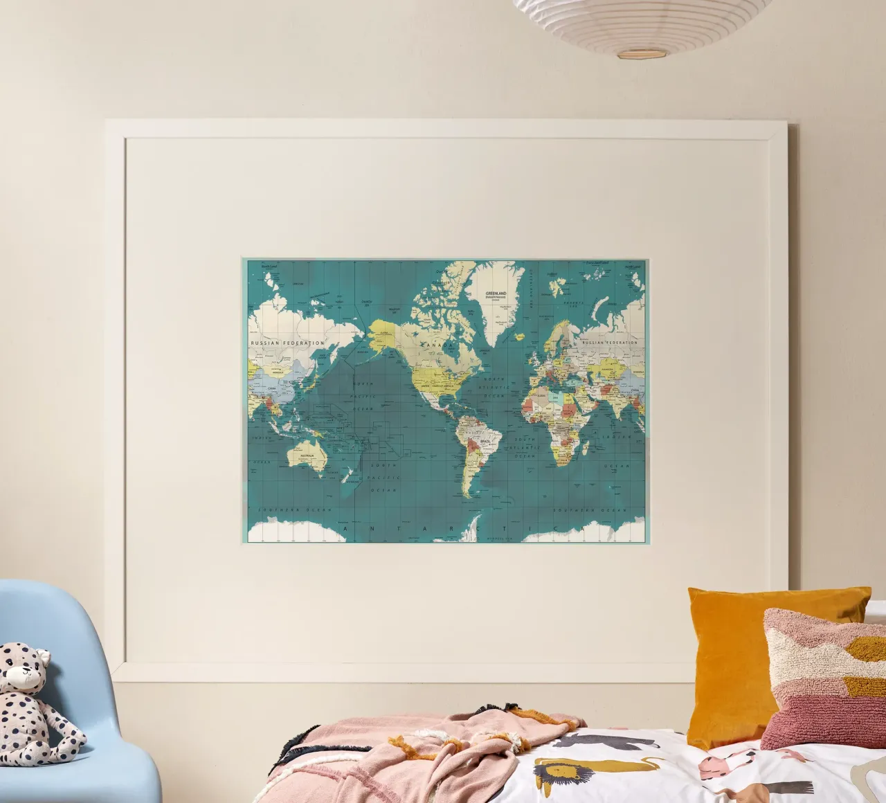 Mappa del mondo poster con telaio in alluminio da Aiden Garcia