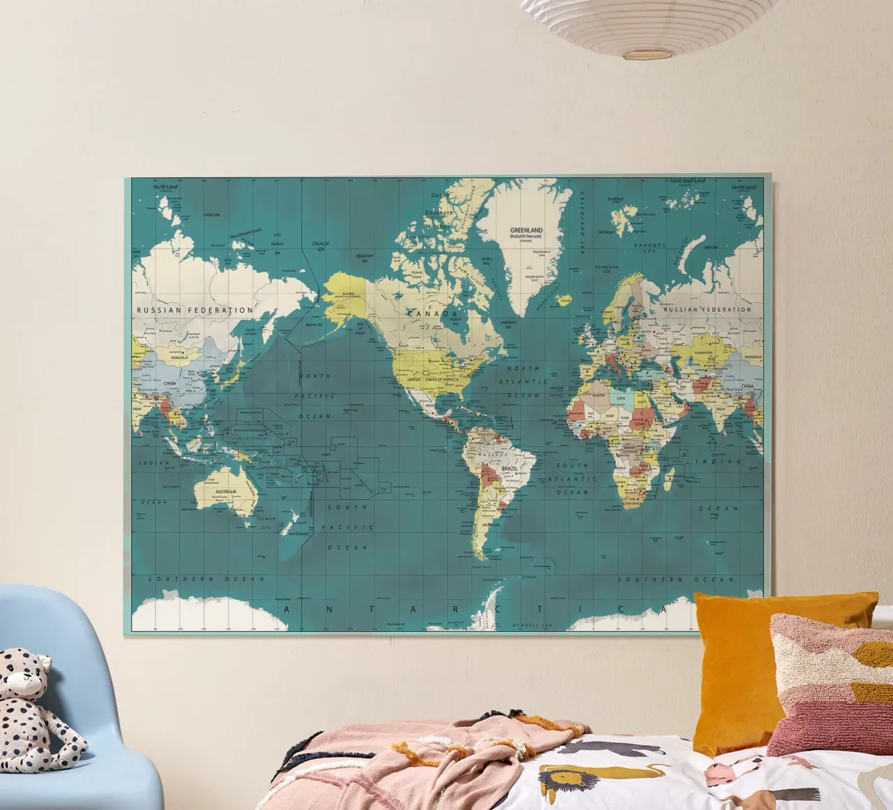 Mappa del mondo poster con telaio in alluminio da Aiden Garcia