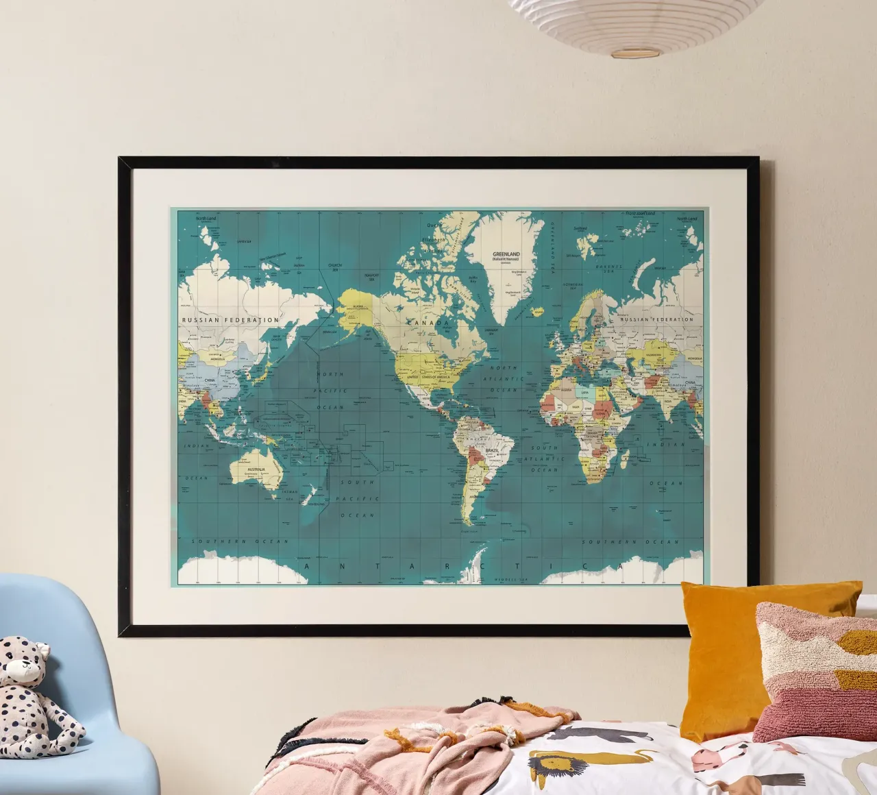 Mappa del mondo poster con telaio in alluminio da Aiden Garcia