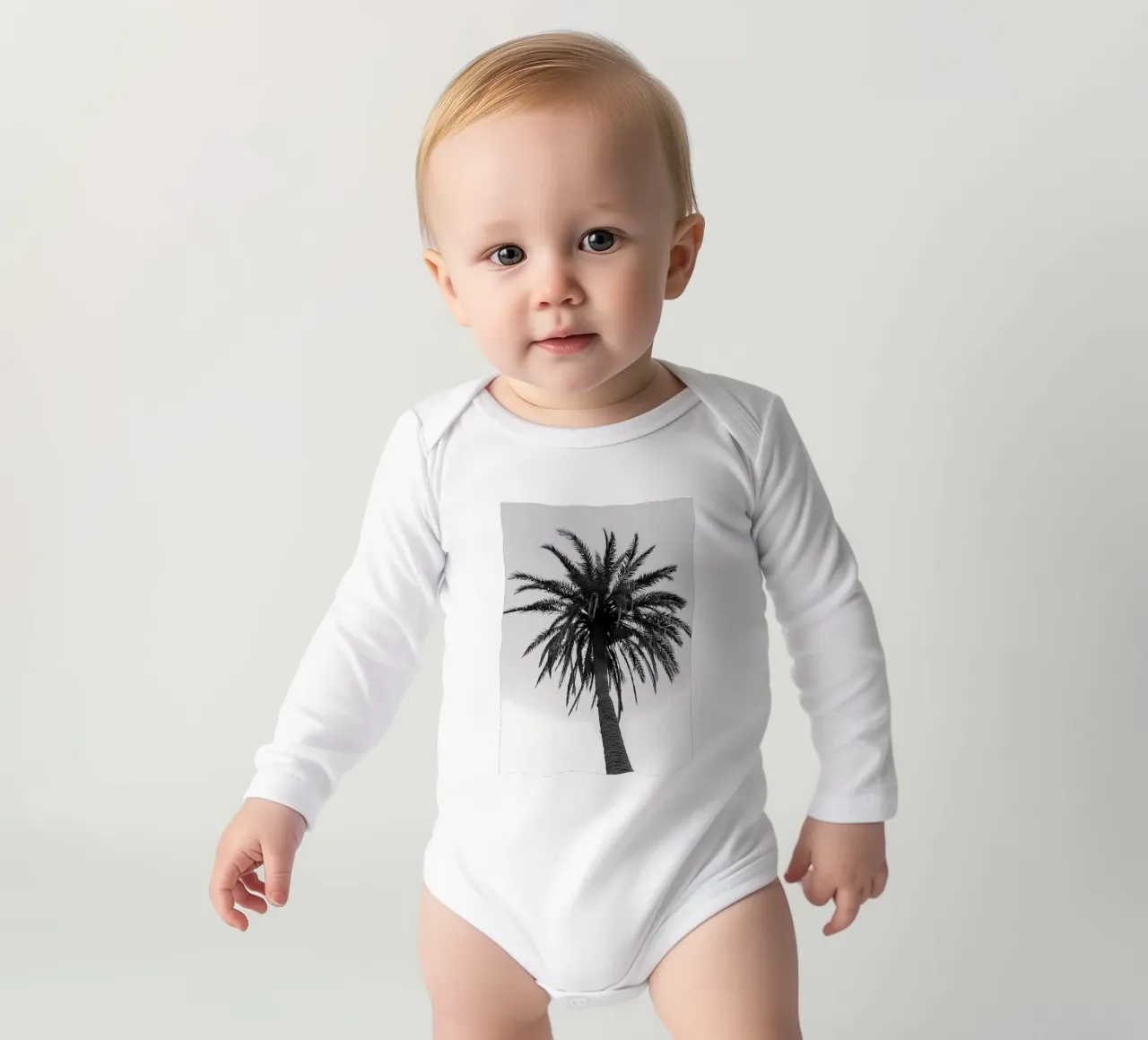 Palm Tree Beach Dream 7 long-sleeve baby romper by Matthew Katz