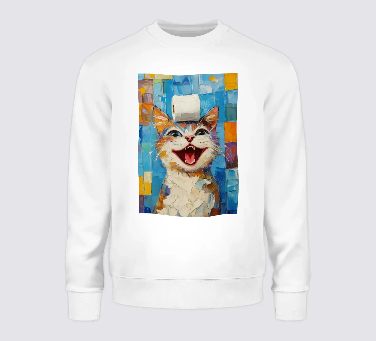 Lachende kat met wc-papier sweatshirt van Adrian Patel