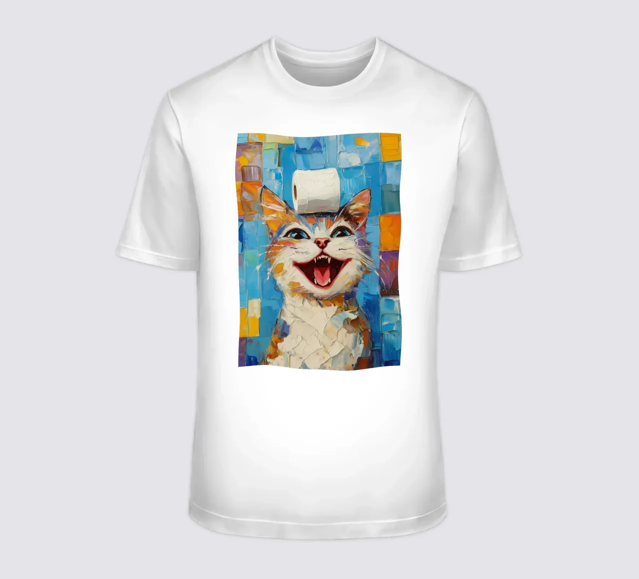 Laughing Cat with Toilet Paper t-shirt by Adrian Patel