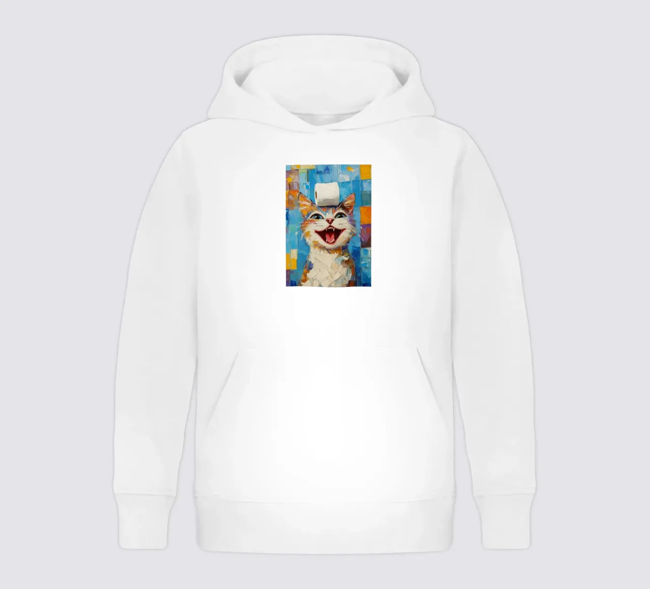 Laughing Cat with Toilet Paper kids hoodie by Adrian Patel