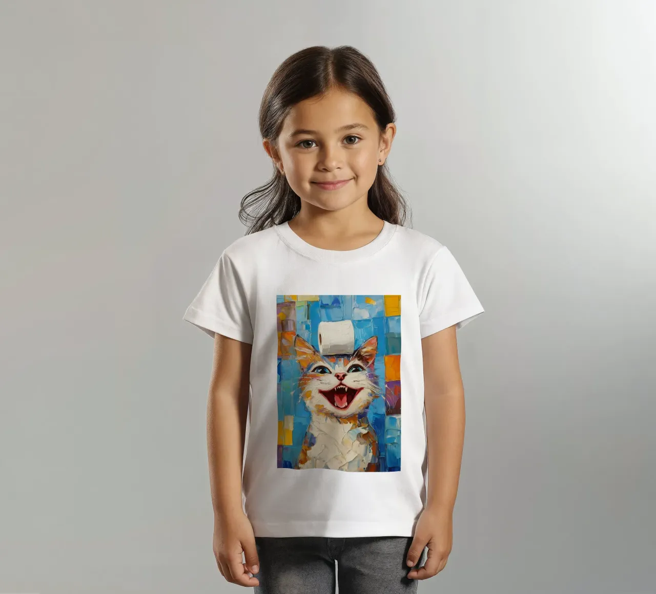 Gato risueño con papel higiénico camiseta para niños de Adrian Patel