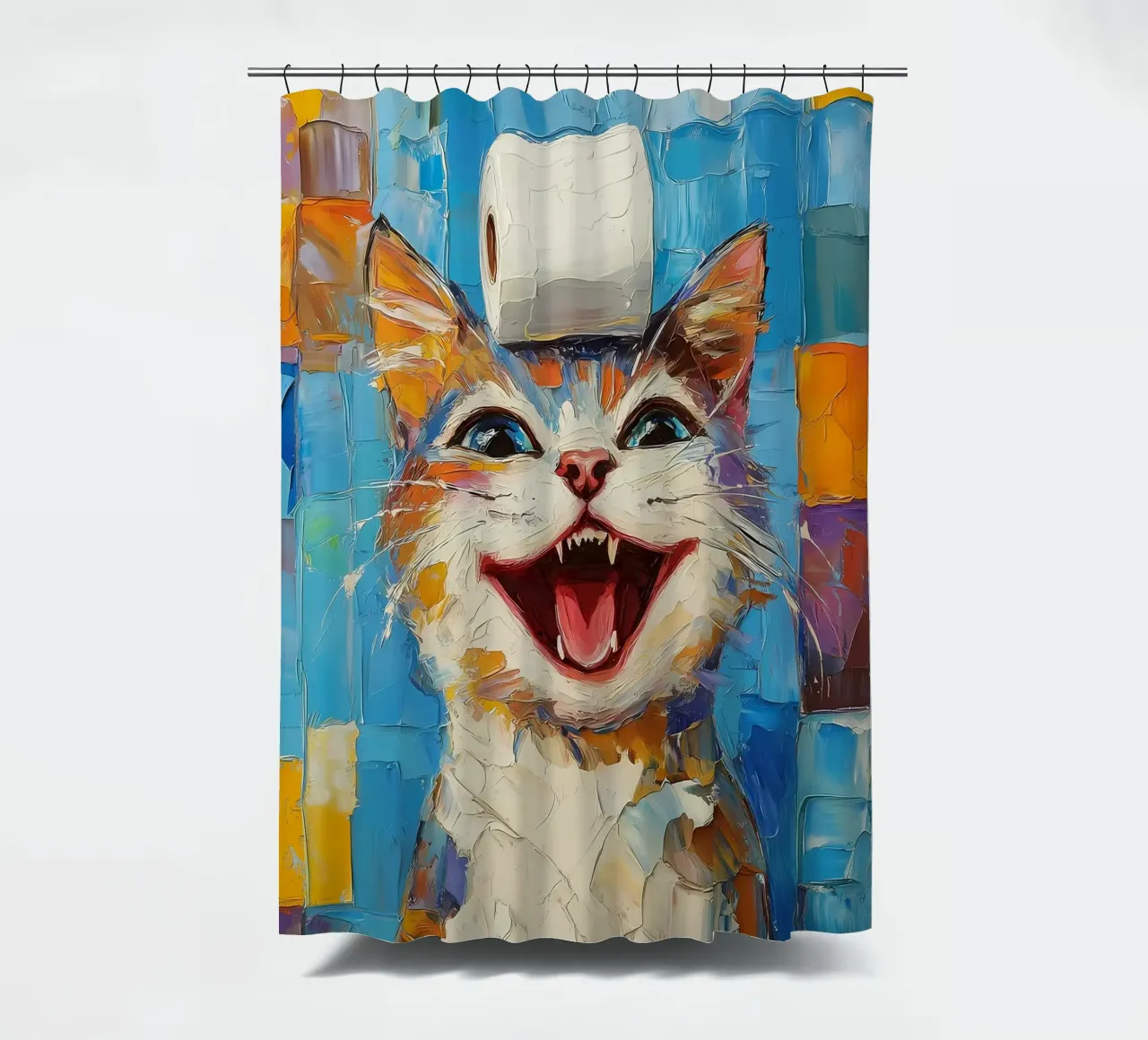 Lachende kat met wc-papier douchegordijn van Adrian Patel