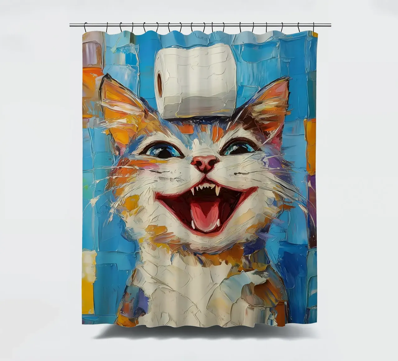 Lachende kat met wc-papier douchegordijn van Adrian Patel