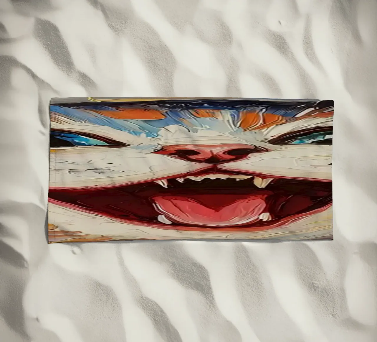 Laughing Cat with Toilet Paper beach towel by Adrian Patel