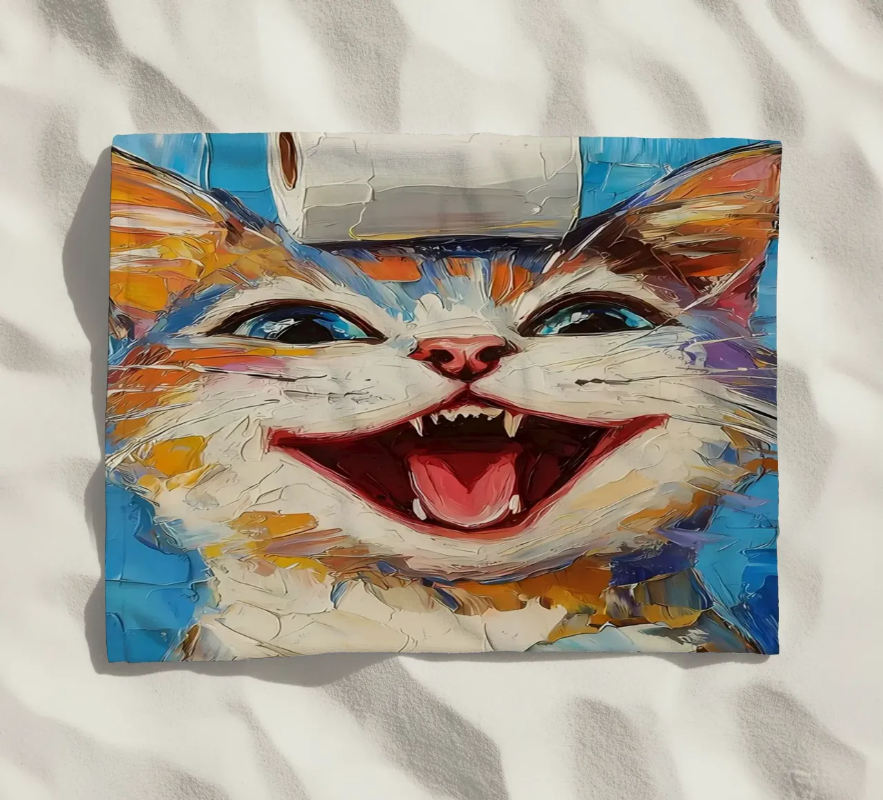 Laughing Cat with Toilet Paper beach towel by Adrian Patel