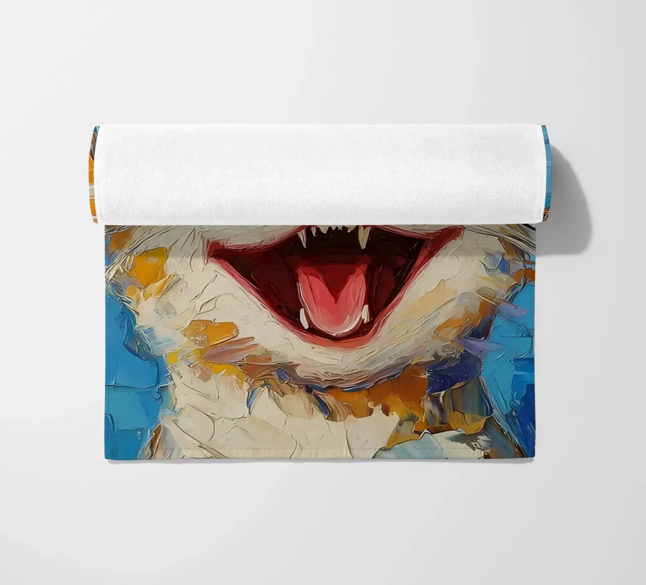 Laughing Cat with Toilet Paper beach towel by Adrian Patel