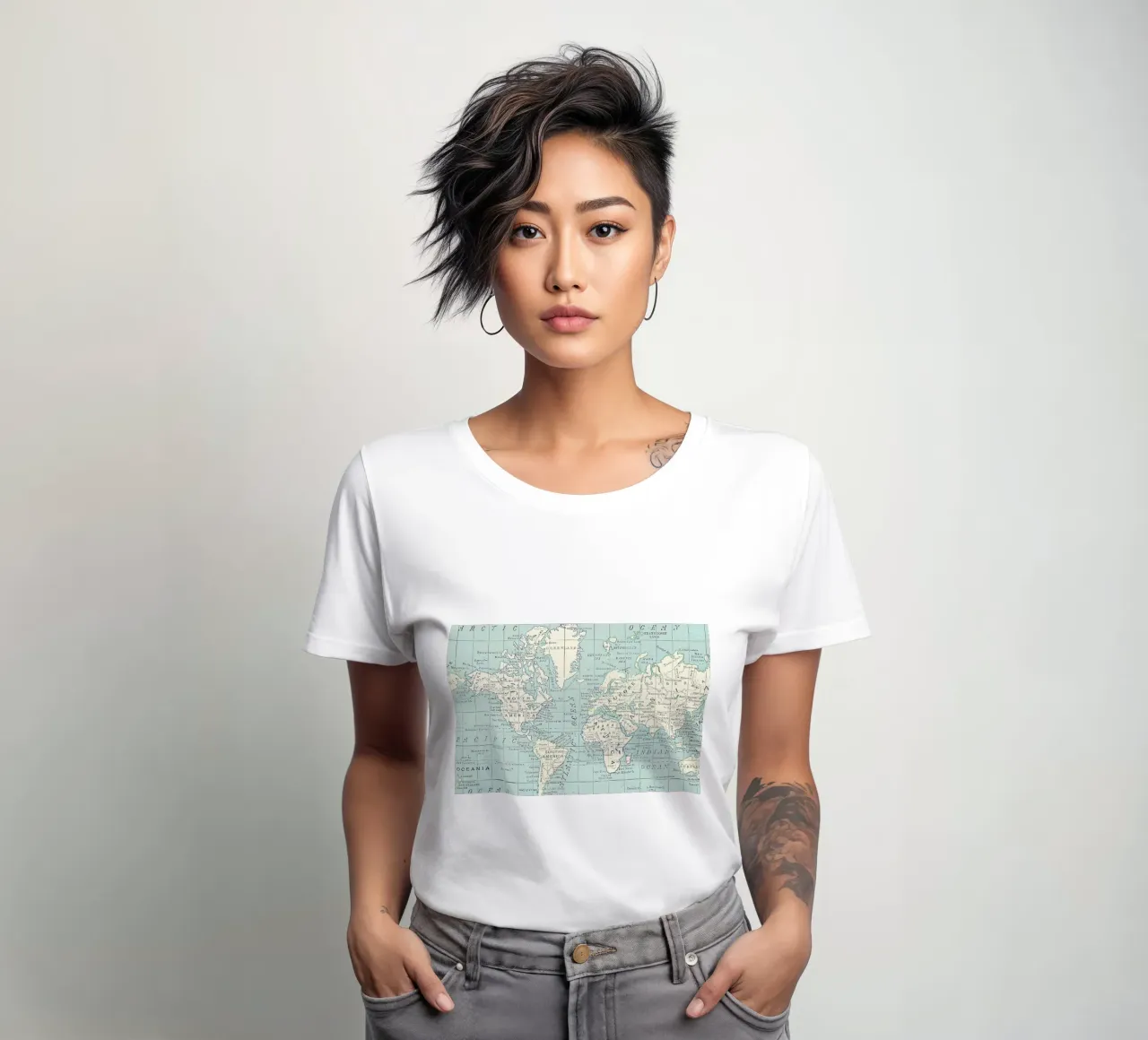 Weltkarte in Blau und Creme Frauen T-Shirt von Aiden Garcia