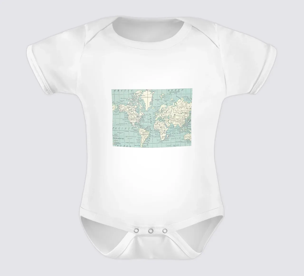 Mappa del mondo in blu e crema body neonato maniche corte da Aiden Garcia