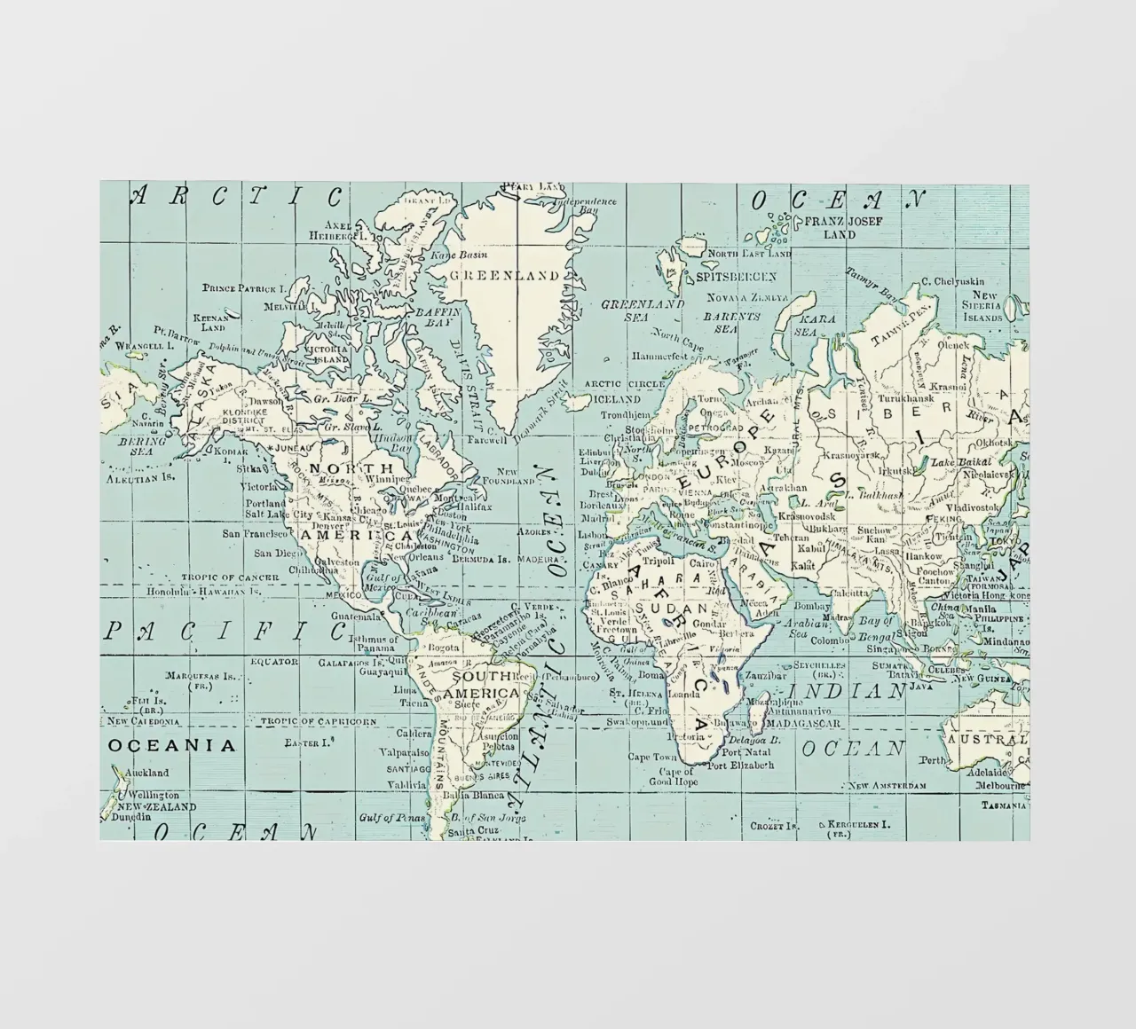 Mappa del mondo in blu e crema telo in pvc da Aiden Garcia