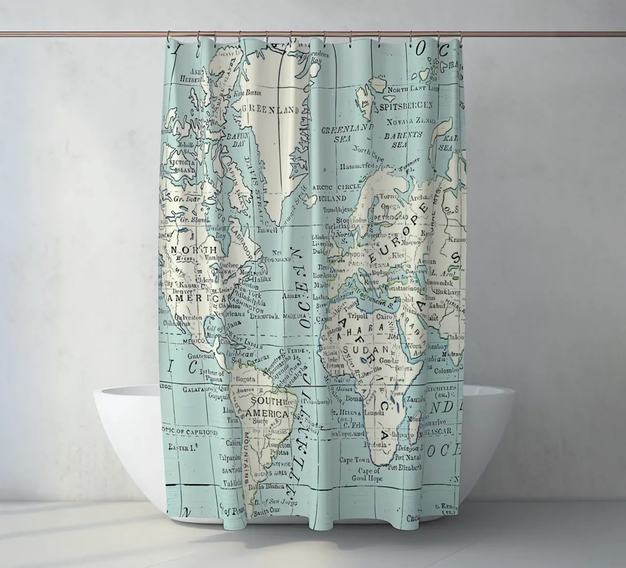 Carte du monde en bleu et crème rideau de douche de Aiden Garcia