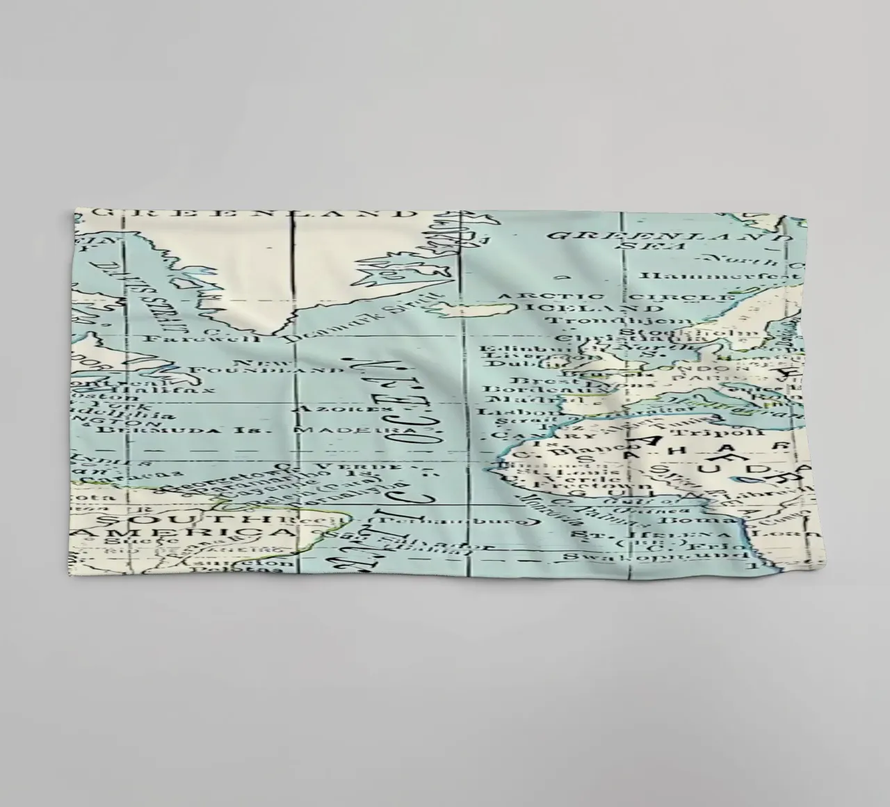 World Map in Blue and Cream towel by Aiden Garcia