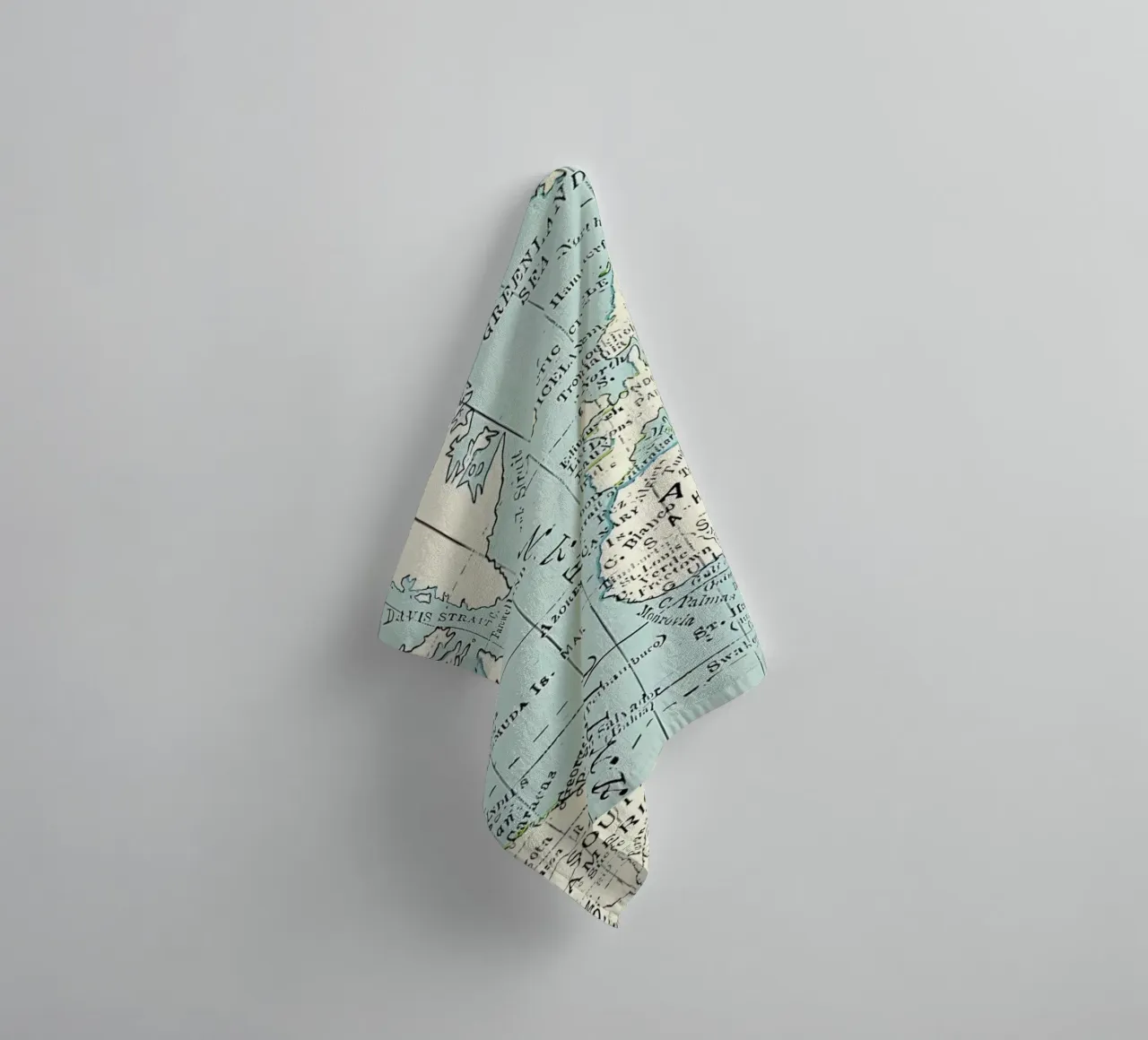 World Map in Blue and Cream towel by Aiden Garcia
