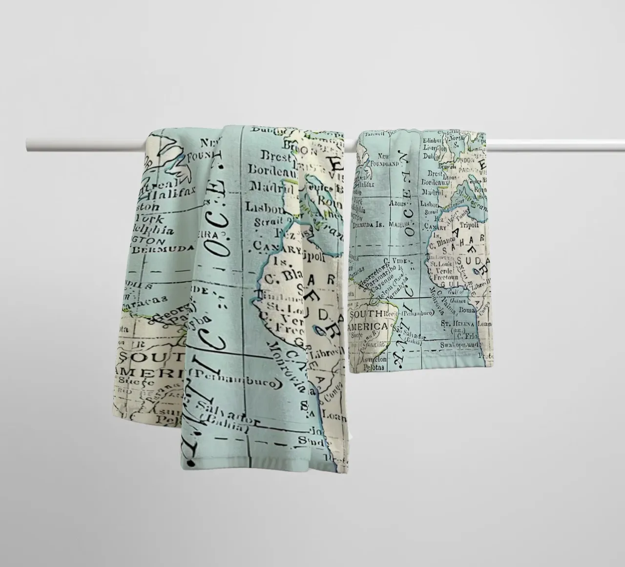 World Map in Blue and Cream towel by Aiden Garcia
