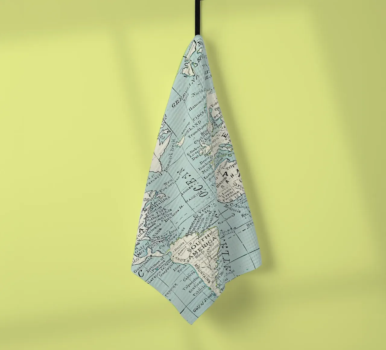 Mappa del mondo in blu e crema canovaccio da cucina da Aiden Garcia