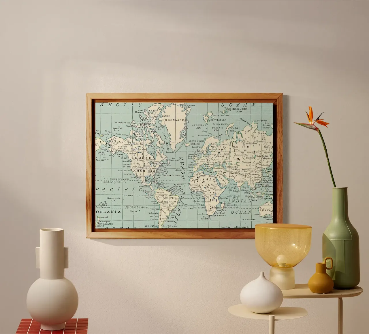 World Map in Blue and Cream forex plate by Aiden Garcia