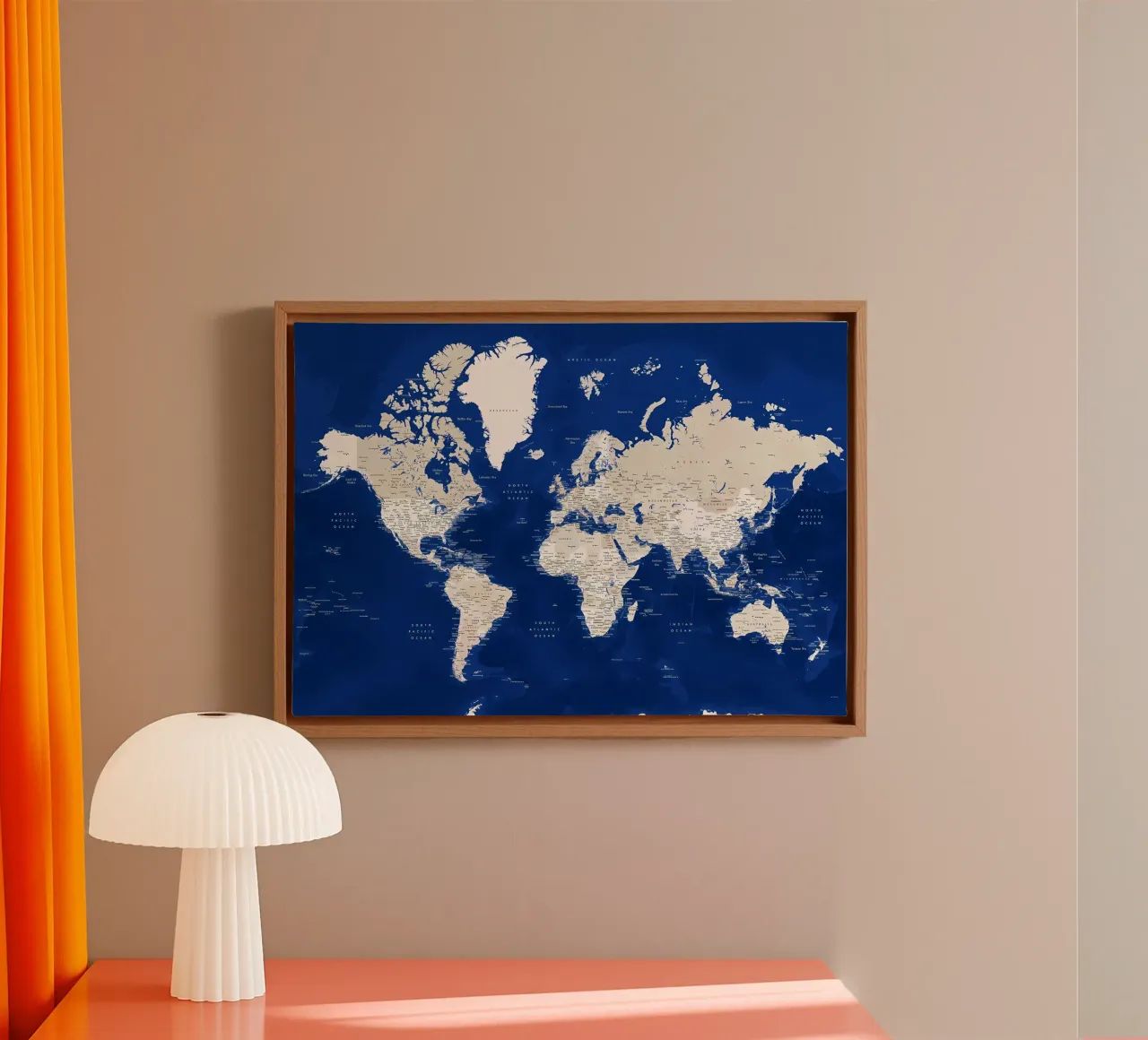 Gedetailleerde wereldkaart Kameryn canvas met Baklijst van Aiden Garcia