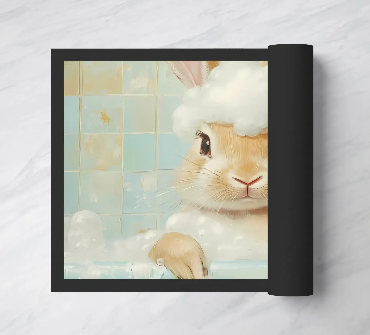 Bunny Bath Time doormat by Adrian Patel